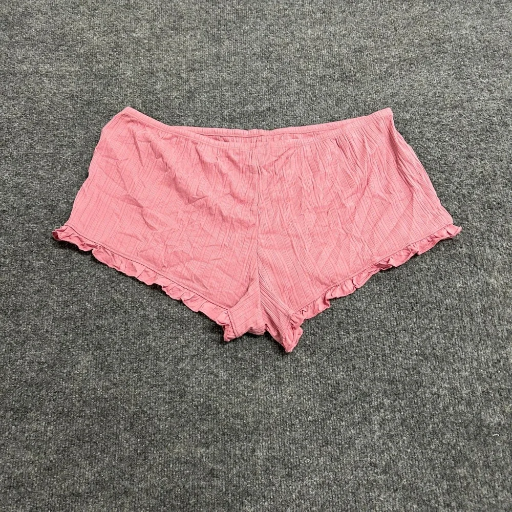 Victoria's Secret Pajama Shorts Womens XL Pink Ribbed Ruffle Trim Modal Cotton